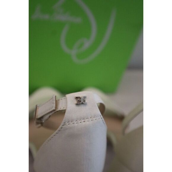 Sam Edelman Women Sz 7.5 Pearl/Ivory Satin Yaro Ankle Strap Block Heel Sandals - Picture 7 of 15